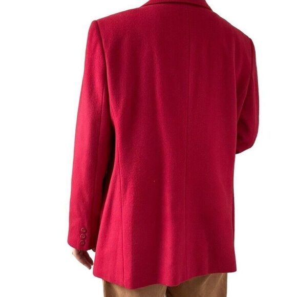 Vintage 90s Womens Cherry Red Wool Cashmere Single Breasted Oversized Blazer - Picture 3 of 11